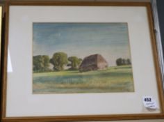 Francis Dodd (1874-1949)watercolourLandscape with haystacksigned23 x 31cm