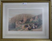 After David Roberts, 2 colour lithographs, Descent upon The Valley of Jordan and Remains of a