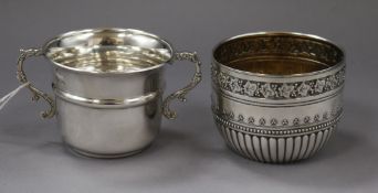 A Victorian silver sugar bowl, Charles Stuart Harris, London, 1884 and a later silver loving cup,