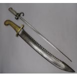 A Russian pioneers sword/falchion and a stick bayonet longest 65cm
