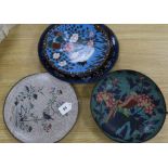 Five Japanese cloisonne enamel dishes of birds amid flowers largest diameter 36.5cm