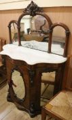 A Victorian chiffonier with mirror back and marble top W.98cm
