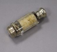 A late 19ct century white metal mounted glass double ended combination salts bottle/vinaigrette,