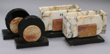 Two pairs of Art Deco marble bookends longest 17cm