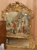 A gilt framed mirror with tapestry W. 100cm approx.