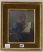 19th century Continental Schooloil on wooden panelAn old woman reading a book26 x 21cm