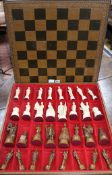 An American Civil War theme chess set, together with a chequer board