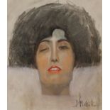 After Gustave Klimt, watercolour, head of a woman, 27 x 23cm