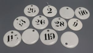Twelve 19th century pottery bin number labels by Macord & Arch & Wedgwood
