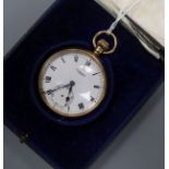 A 20th century 9ct gold JW Benson open face pocket watch, in JW Benson fitted box.