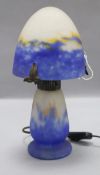 A cameo glass mushroom lamp, signed on base, G.V. Croismare and shade signed Muller Freres height
