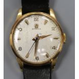 A gentleman's late 1940's gold plated Omega manual wind wrist watch, c.283.