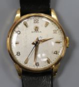 A gentleman's late 1940's gold plated Omega manual wind wrist watch, c.283.