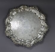A late Victorian engraved silver salver, Barker Brothers, Birmingham, 1898, 32.5cm, 29 oz.