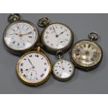 Five various watches, including a Liga chronometer, together with a George III mahogany tea caddy