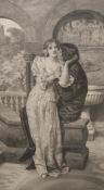 After Edward Robert Hughes (1851-1914), a mezzotint depicting lovers on a balcony, probably Romeo