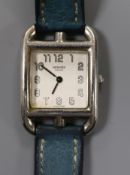 A lady's stainless steel Hermes double wrap manual wind wrist watch with box and bag