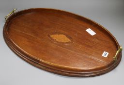 An Edwardian inlaid oval tea tray length 60cm