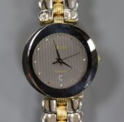 A gentlemen's Rado 'Florence' wristwatch with oval grey dial. dot markers and date aperture, on