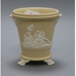 A Wedgwood style three footed vase with classical scenes height 12cm