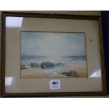 William J King, watercolour, children on a beach, signed and dated 1925, 18 x 25cm