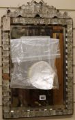 A 19th century Jerusalem carved mother of pearl and wood wall mirror, pieces detached W.37cm