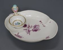 A Meissen wine taster and a Meissen oval 'pine sprigs' dish