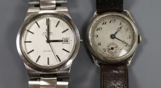 A gentleman's stainless steel Omega automatic wrist watch and an early 20th century silver wrist