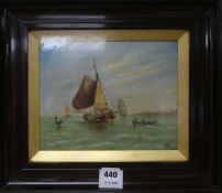 19th century English School, oil on canvas, Dutch fishing gaffs on the Scheldt, monogrammed and