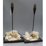 A pair of shell and coral table lamps height 47cm