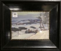 J Christovz, oil on board, winter landscape, signed, 23 x 32cm