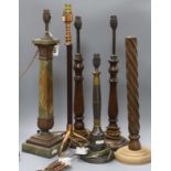 An onyx table lamp, a pair of lamps and three others tallest overall 61cm