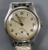 A JW Benson stainless steel "Tropical" manual wind wrist watch.