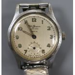 A JW Benson stainless steel "Tropical" manual wind wrist watch.
