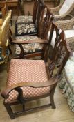 Four 19th century Chippendale style mahogany dining chairs, with drop in tapestry upholstered