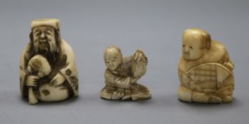 Three 19th/early 20th century Japanese ivory netsuke of a sage, a boy and a farmer,