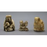 Three 19th/early 20th century Japanese ivory netsuke of a sage, a boy and a farmer,