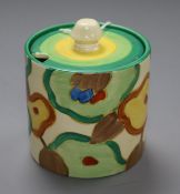 A Clarice Cliff Green Chintz preserve pot and cover height 9cm