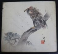 Japanese School, six woodblock prints, studies of birds, farmers and flowers, largest 33 x 18cm