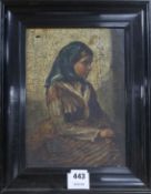 19th century English School, oil on canvas, portrait of seated woman, 27 x 19cm
