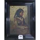 19th century English School, oil on canvas, portrait of seated woman, 27 x 19cm
