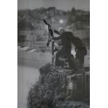 Philip Sayer, 2 photographs - Antony Gormley installing lot, signed, 31 x 21cm