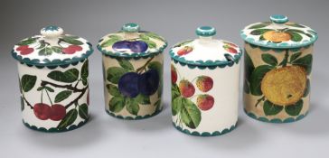 Four Wemyss fruit pattern preserve jars and covers tallest 12.5cm