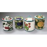 Four Wemyss fruit pattern preserve jars and covers tallest 12.5cm