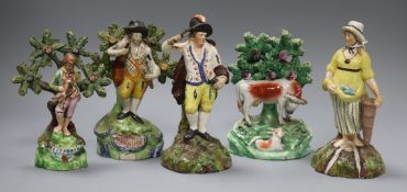 Five pearlware figures, one marked 'Salt' tallest 17cm