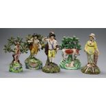 Five pearlware figures, one marked 'Salt' tallest 17cm