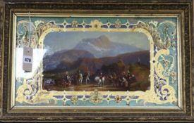 19th Century School, Scene from the Jacobite Rebellion, reverse-painted on glass within a gilded and