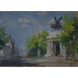 Barbara Lady Brassey (b.1911), oil on paper, Hyde Park Corner, 16 x 22cm