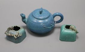 A Chinese teapot and two small water pots teapot length 15cm