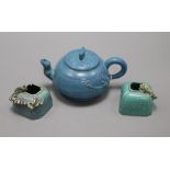 A Chinese teapot and two small water pots teapot length 15cm